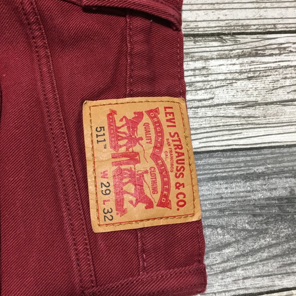 Levi’s 511 Slim Jeans Men’s 29x32 Red Denim Stretch Casual - Picture 9 of 10